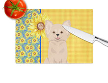 Load image into Gallery viewer, Summer Sunflowers Longhaired Cream Chihuahua Glass Cutting Boards – Durable, Decorative Kitchen Art Large