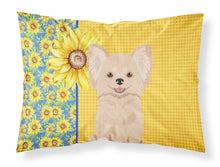 Load image into Gallery viewer, Summer Sunflowers Longhaired Cream Chihuahua Fabric Standard Pillowcase – Artistic Decorative Front, White Back