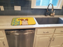 Load image into Gallery viewer, Summer Sunflowers Longhaired Red and White Chihuahua Dish Drying Mat – Absorbent, Artistic Kitchen Essentials