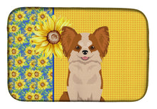 Load image into Gallery viewer, Summer Sunflowers Longhaired Red and White Chihuahua Dish Drying Mat – Absorbent, Artistic Kitchen Essentials