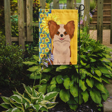 Load image into Gallery viewer, Summer Sunflowers Longhaired Red and White Chihuahua Garden Flag – Decorative Outdoor Yard Flag