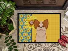Load image into Gallery viewer, Summer Sunflowers Longhaired Red and White Chihuahua Doormat - 24x36 Decorative Floor Mat – Indoor/Outdoor Rug with Artistic Flair