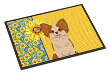 Load image into Gallery viewer, Summer Sunflowers Longhaired Red and White Chihuahua Doormat - 24x36 Decorative Floor Mat – Indoor/Outdoor Rug with Artistic Flair