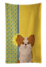 Load image into Gallery viewer, Summer Sunflowers Longhaired Red and White Chihuahua Kitchen Towel