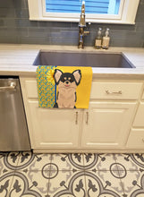 Load image into Gallery viewer, Summer Sunflowers Longhaired Black and White Chihuahua Kitchen Towel