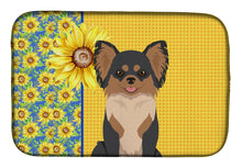Load image into Gallery viewer, Summer Sunflowers Longhaired Black and Tan Chihuahua Dish Drying Mat – Absorbent, Artistic Kitchen Essentials