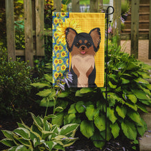 Load image into Gallery viewer, Summer Sunflowers Longhaired Black and Tan Chihuahua Garden Flag – Decorative Outdoor Yard Flag
