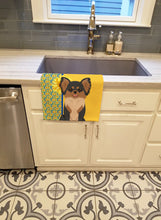 Load image into Gallery viewer, Summer Sunflowers Longhaired Black and Tan Chihuahua Kitchen Towel