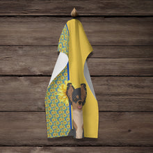 Load image into Gallery viewer, Summer Sunflowers Longhaired Black and Tan Chihuahua Kitchen Towel