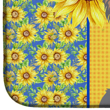 Load image into Gallery viewer, Summer Sunflowers Longhaired Blue and Tan Chihuahua Dish Drying Mat – Absorbent, Artistic Kitchen Essentials