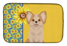 Load image into Gallery viewer, Summer Sunflowers Longhaired Gold and White Chihuahua Dish Drying Mat – Absorbent, Artistic Kitchen Essentials