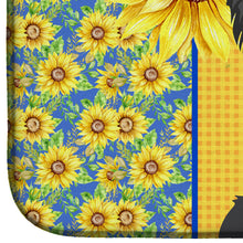 Load image into Gallery viewer, Summer Sunflowers Longhaired Black Chihuahua Dish Drying Mat – Absorbent, Artistic Kitchen Essentials