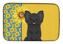 Load image into Gallery viewer, Summer Sunflowers Longhaired Black Chihuahua Dish Drying Mat – Absorbent, Artistic Kitchen Essentials