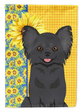 Load image into Gallery viewer, Summer Sunflowers Longhaired Black Chihuahua Garden Flag – Decorative Outdoor Yard Flag