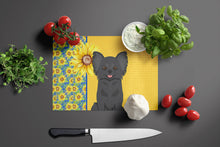 Load image into Gallery viewer, Summer Sunflowers Longhaired Black Chihuahua Glass Cutting Boards – Durable, Decorative Kitchen Art Large