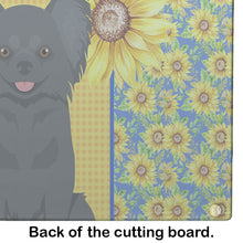 Load image into Gallery viewer, Summer Sunflowers Longhaired Black Chihuahua Glass Cutting Boards – Durable, Decorative Kitchen Art Large