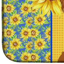 Load image into Gallery viewer, Summer Sunflowers Longhaired Red Chihuahua Dish Drying Mat – Absorbent, Artistic Kitchen Essentials