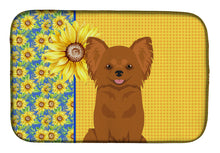 Load image into Gallery viewer, Summer Sunflowers Longhaired Red Chihuahua Dish Drying Mat – Absorbent, Artistic Kitchen Essentials