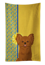 Load image into Gallery viewer, Summer Sunflowers Longhaired Red Chihuahua Kitchen Towel