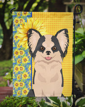 Load image into Gallery viewer, Summer Sunflowers Longhaired Black and White #2 Chihuahua Garden Flag – Decorative Outdoor Yard Flag