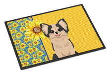 Load image into Gallery viewer, Summer Sunflowers Longhaired Black and White #2 Chihuahua Doormat - 24x36 Decorative Floor Mat – Indoor/Outdoor Rug with Artistic Flair