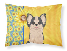 Load image into Gallery viewer, Summer Sunflowers Longhaired Black and White #2 Chihuahua Fabric Standard Pillowcase – Artistic Decorative Front, White Back
