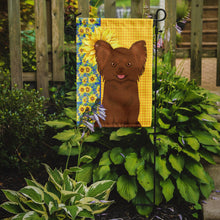 Load image into Gallery viewer, Summer Sunflowers Longhaired Chocolate Chihuahua Garden Flag – Decorative Outdoor Yard Flag