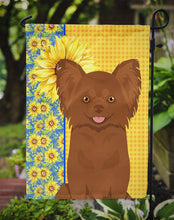 Load image into Gallery viewer, Summer Sunflowers Longhaired Chocolate Chihuahua Garden Flag – Decorative Outdoor Yard Flag