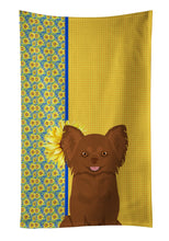 Load image into Gallery viewer, Summer Sunflowers Longhaired Chocolate Chihuahua Kitchen Towel