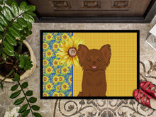 Load image into Gallery viewer, Summer Sunflowers Longhaired Chocolate Chihuahua Doormat - 18x27 Decorative Floor Mat – Indoor/Outdoor Rug with Artistic Flair