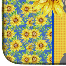 Load image into Gallery viewer, Summer Sunflowers Longhaired Blue and White Chihuahua Dish Drying Mat – Absorbent, Artistic Kitchen Essentials