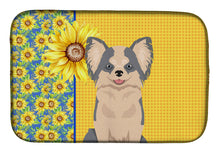 Load image into Gallery viewer, Summer Sunflowers Longhaired Blue and White Chihuahua Dish Drying Mat – Absorbent, Artistic Kitchen Essentials