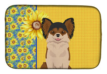 Load image into Gallery viewer, Summer Sunflowers Longhaired Black and Red Chihuahua Dish Drying Mat – Absorbent, Artistic Kitchen Essentials