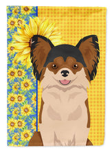 Load image into Gallery viewer, Summer Sunflowers Longhaired Black and Red Chihuahua Garden Flag – Decorative Outdoor Yard Flag
