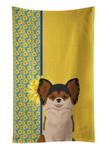 Load image into Gallery viewer, Summer Sunflowers Longhaired Black and Red Chihuahua Kitchen Towel