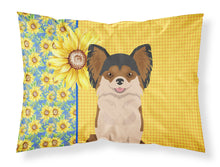 Load image into Gallery viewer, Summer Sunflowers Longhaired Black and Red Chihuahua Fabric Standard Pillowcase – Artistic Decorative Front, White Back