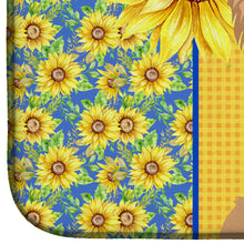 Load image into Gallery viewer, Summer Sunflowers Longhaired Gold Chihuahua Dish Drying Mat – Absorbent, Artistic Kitchen Essentials