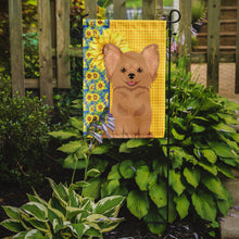 Load image into Gallery viewer, Summer Sunflowers Longhaired Gold Chihuahua Garden Flag – Decorative Outdoor Yard Flag