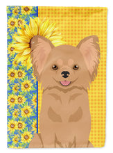 Load image into Gallery viewer, Summer Sunflowers Longhaired Gold Chihuahua Garden Flag – Decorative Outdoor Yard Flag
