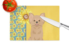 Load image into Gallery viewer, Summer Sunflowers Longhaired Gold Chihuahua Glass Cutting Boards – Durable, Decorative Kitchen Art Large