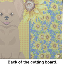 Load image into Gallery viewer, Summer Sunflowers Longhaired Gold Chihuahua Glass Cutting Boards – Durable, Decorative Kitchen Art Large