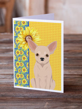 Load image into Gallery viewer, Summer Sunflowers Fawn Chihuahua Greeting Cards -  Blank Note Cards – 8-Pack of Artist-Designed Cards with Envelopes
