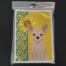 Load image into Gallery viewer, Summer Sunflowers Fawn Chihuahua Greeting Cards -  Blank Note Cards – 8-Pack of Artist-Designed Cards with Envelopes