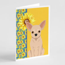 Load image into Gallery viewer, Summer Sunflowers Fawn Chihuahua Greeting Cards -  Blank Note Cards – 8-Pack of Artist-Designed Cards with Envelopes