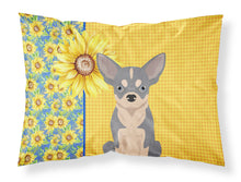 Load image into Gallery viewer, Summer Sunflowers Blue and White Chihuahua Fabric Standard Pillowcase – Artistic Decorative Front, White Back
