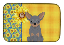 Load image into Gallery viewer, Summer Sunflowers Blue and Tan Chihuahua Dish Drying Mat – Absorbent, Artistic Kitchen Essentials