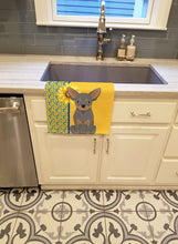 Load image into Gallery viewer, Summer Sunflowers Blue and Tan Chihuahua Kitchen Towel
