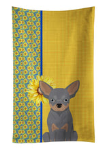 Load image into Gallery viewer, Summer Sunflowers Blue and Tan Chihuahua Kitchen Towel