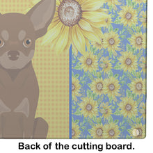 Load image into Gallery viewer, Summer Sunflowers Chocolate and Tan Chihuahua Glass Cutting Boards – Durable, Decorative Kitchen Art Large