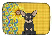 Load image into Gallery viewer, Summer Sunflowers Black and Cream Chihuahua Dish Drying Mat – Absorbent, Artistic Kitchen Essentials